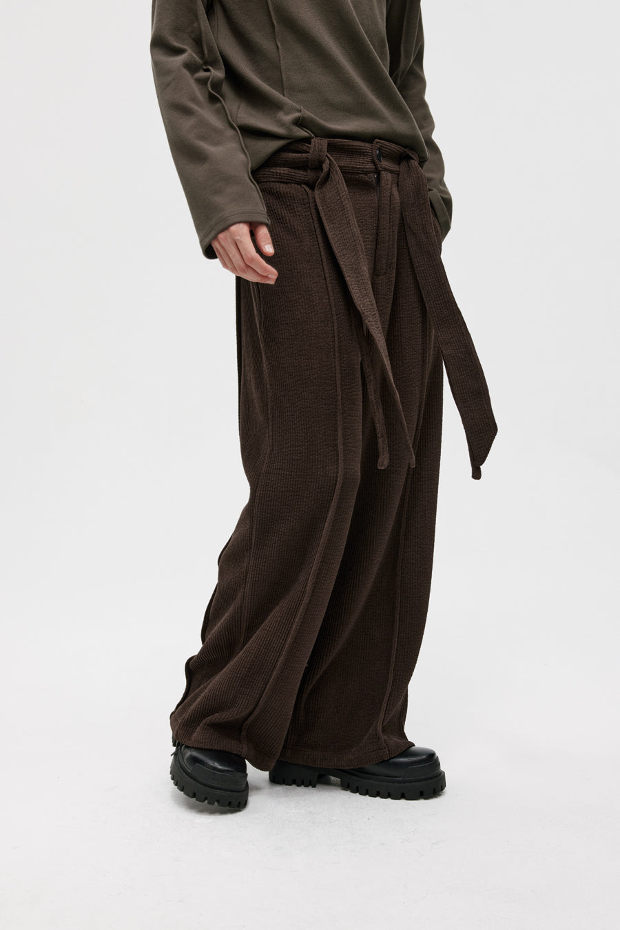 Double Belt Center Seam Wide Pants