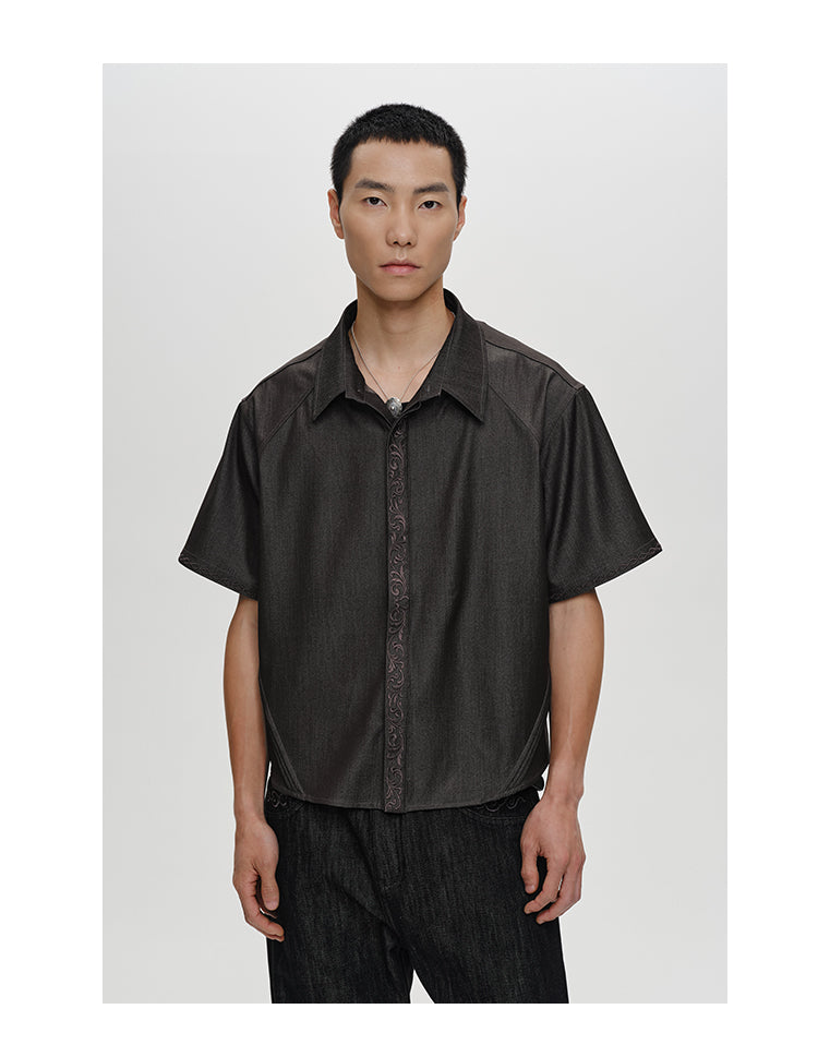 Floral embroidered denim shirt