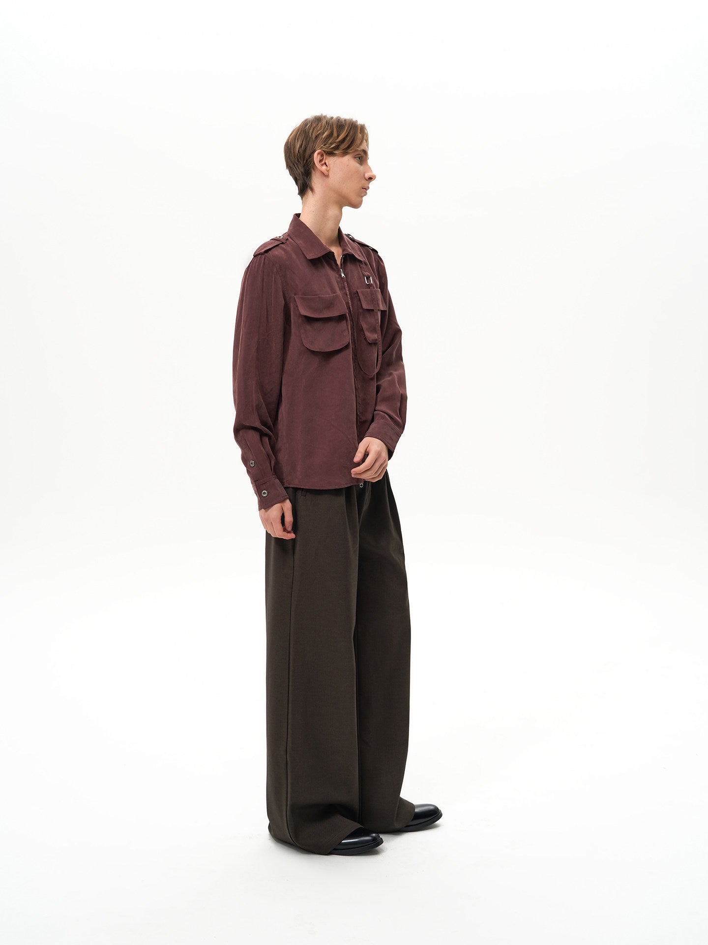 Ribbon Zipper Military Shirt