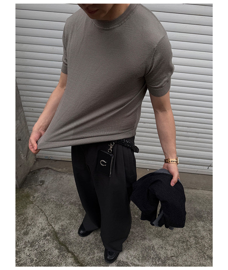 Luxurious-Feel Round-Neck Wool Shirt