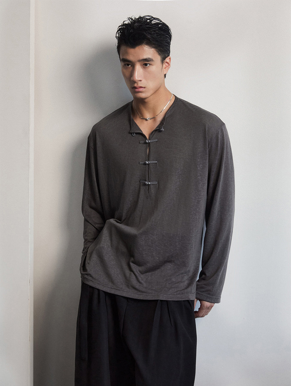 Button-down half-open shirt