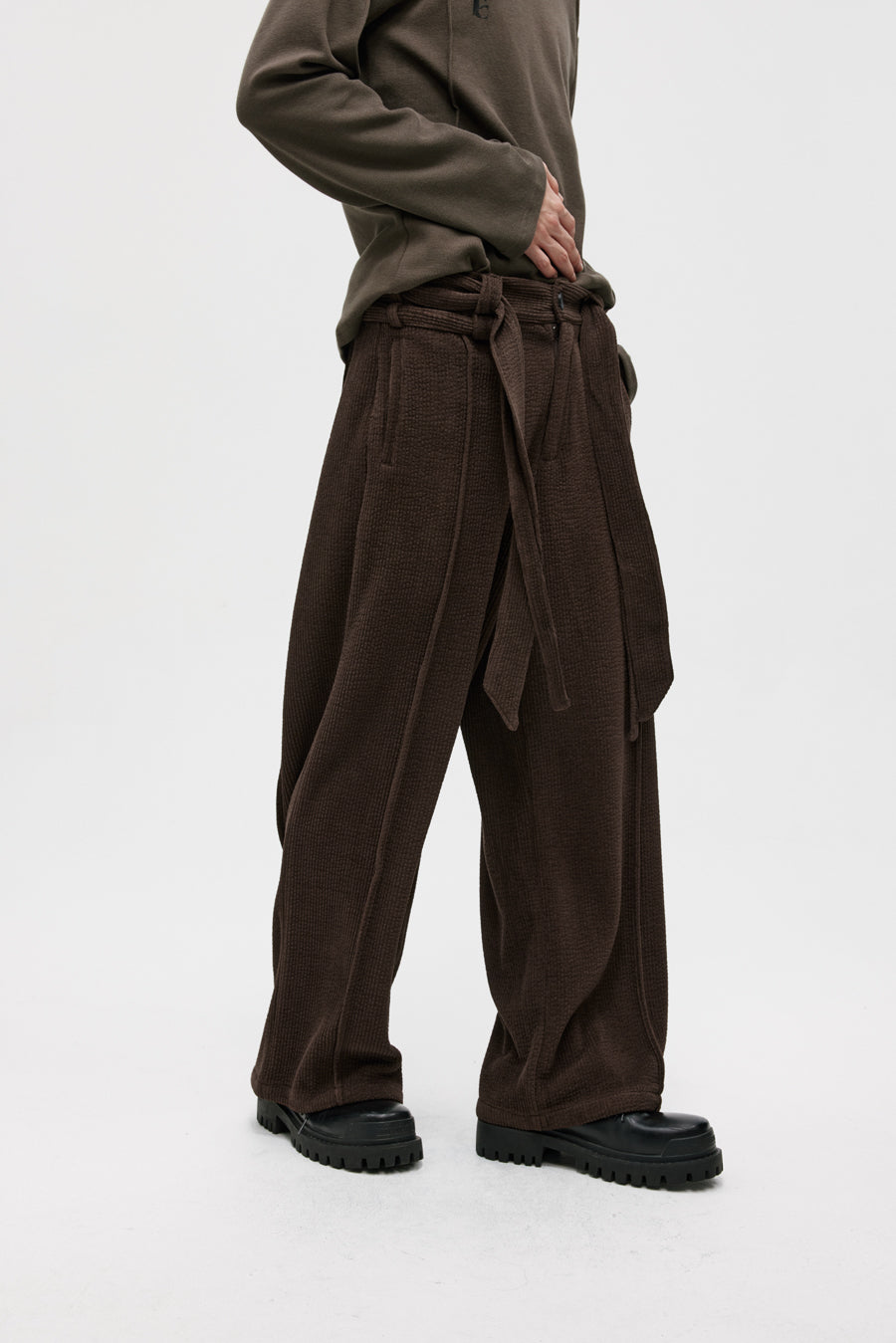 Double Belt Center Seam Wide Pants