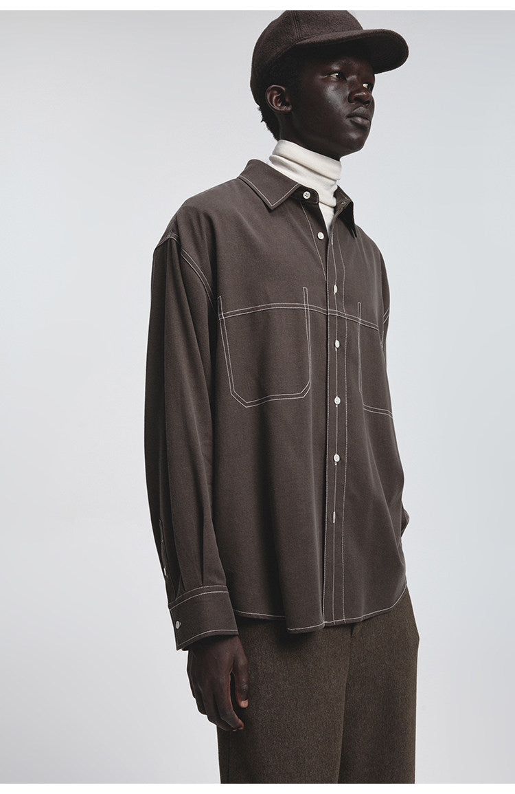 Stitch-Decorated Casual Shirt