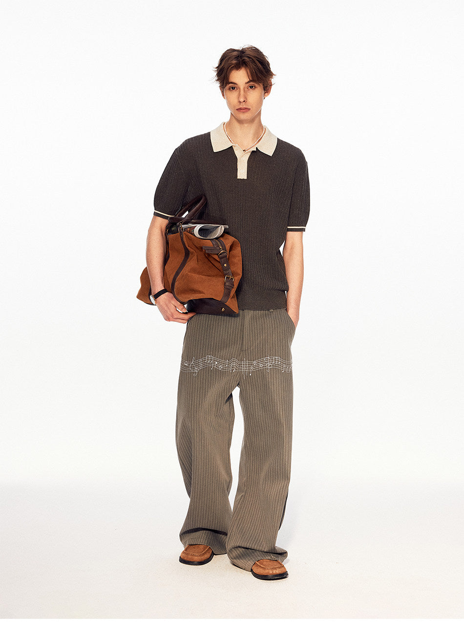 Niche Design Contrast-Color Knit Shirt