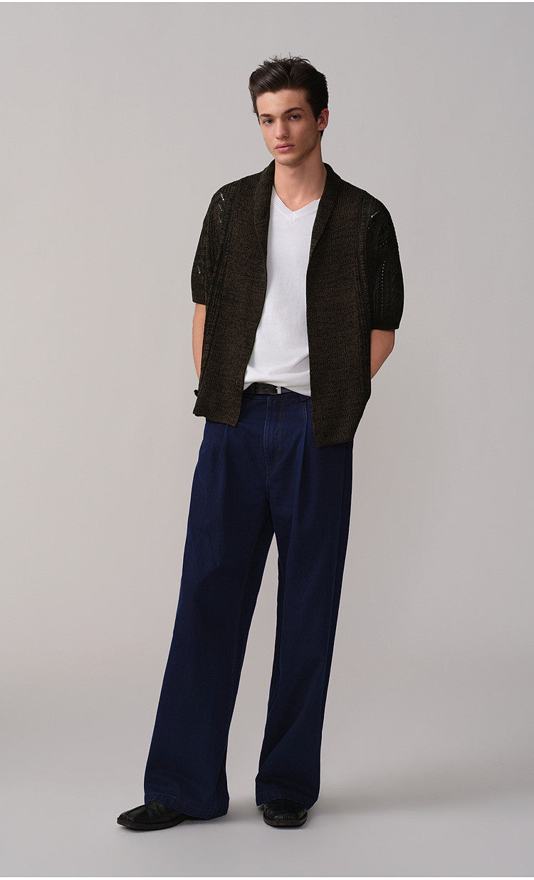 Double-Tuck Straight-Leg Casual Denim Pants