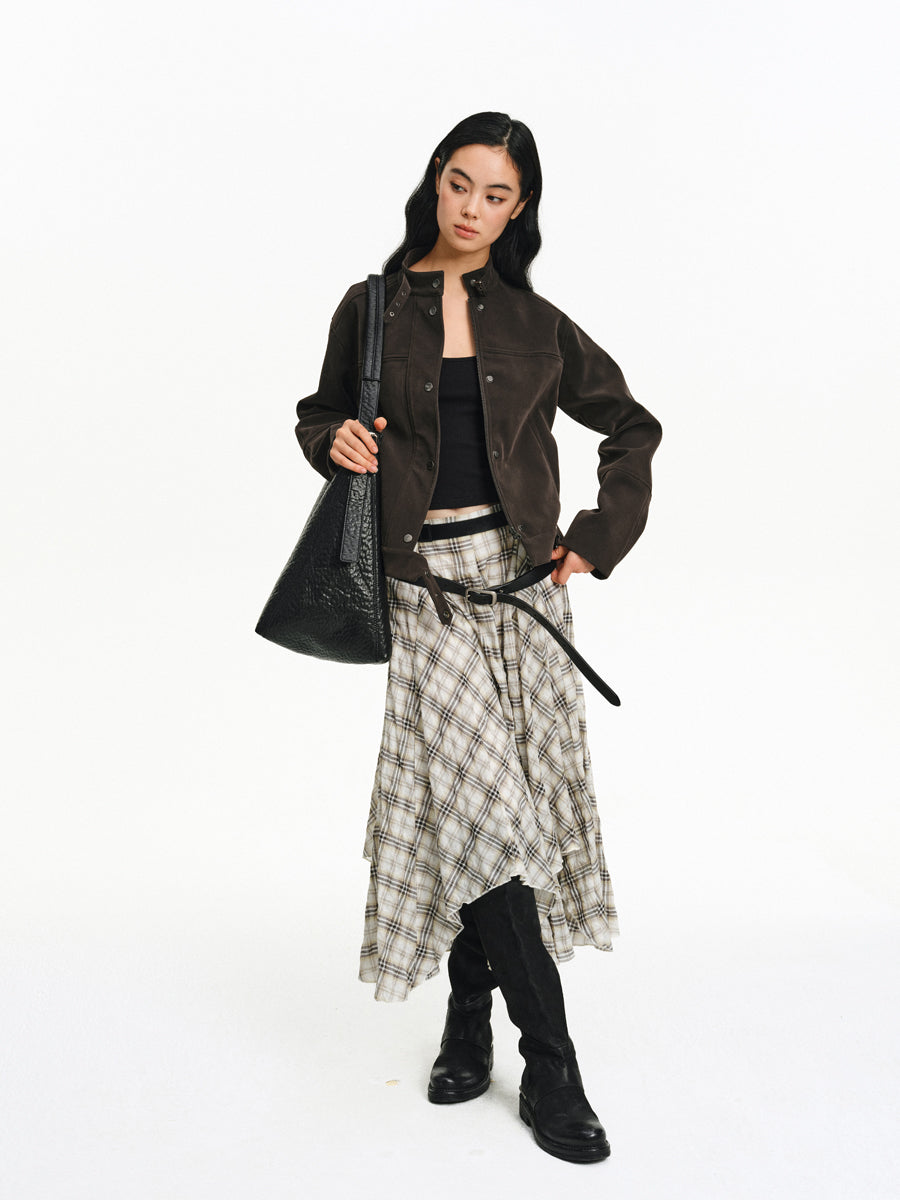 PU Leather Stand Collar Jacket