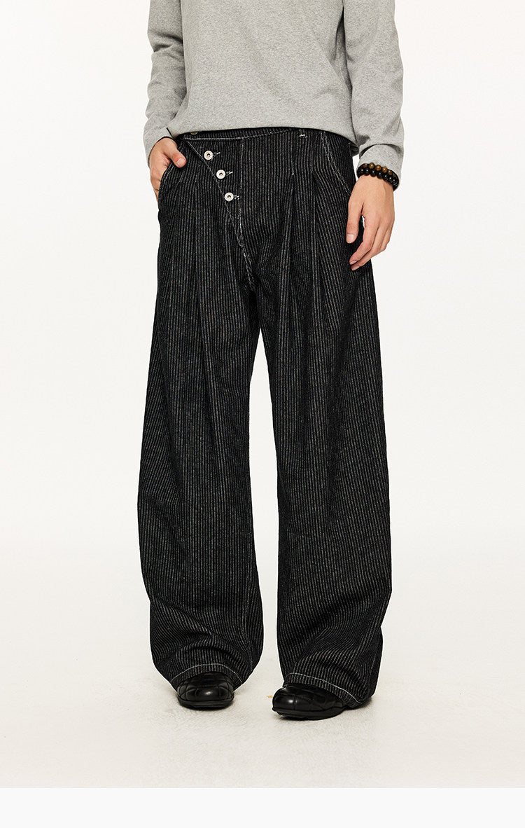 Asymmetrical Placket Button-Down Jeans