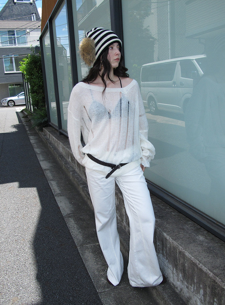 Striped Fur Knit Cap