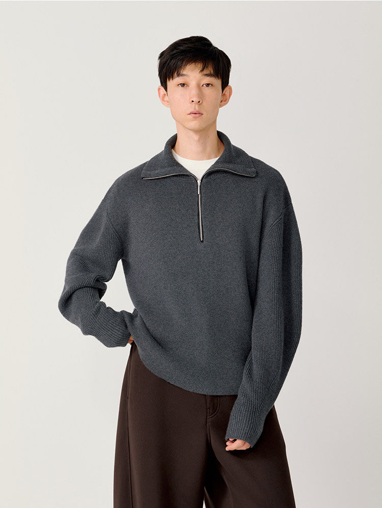 Half-Zip Stand Collar Sweater