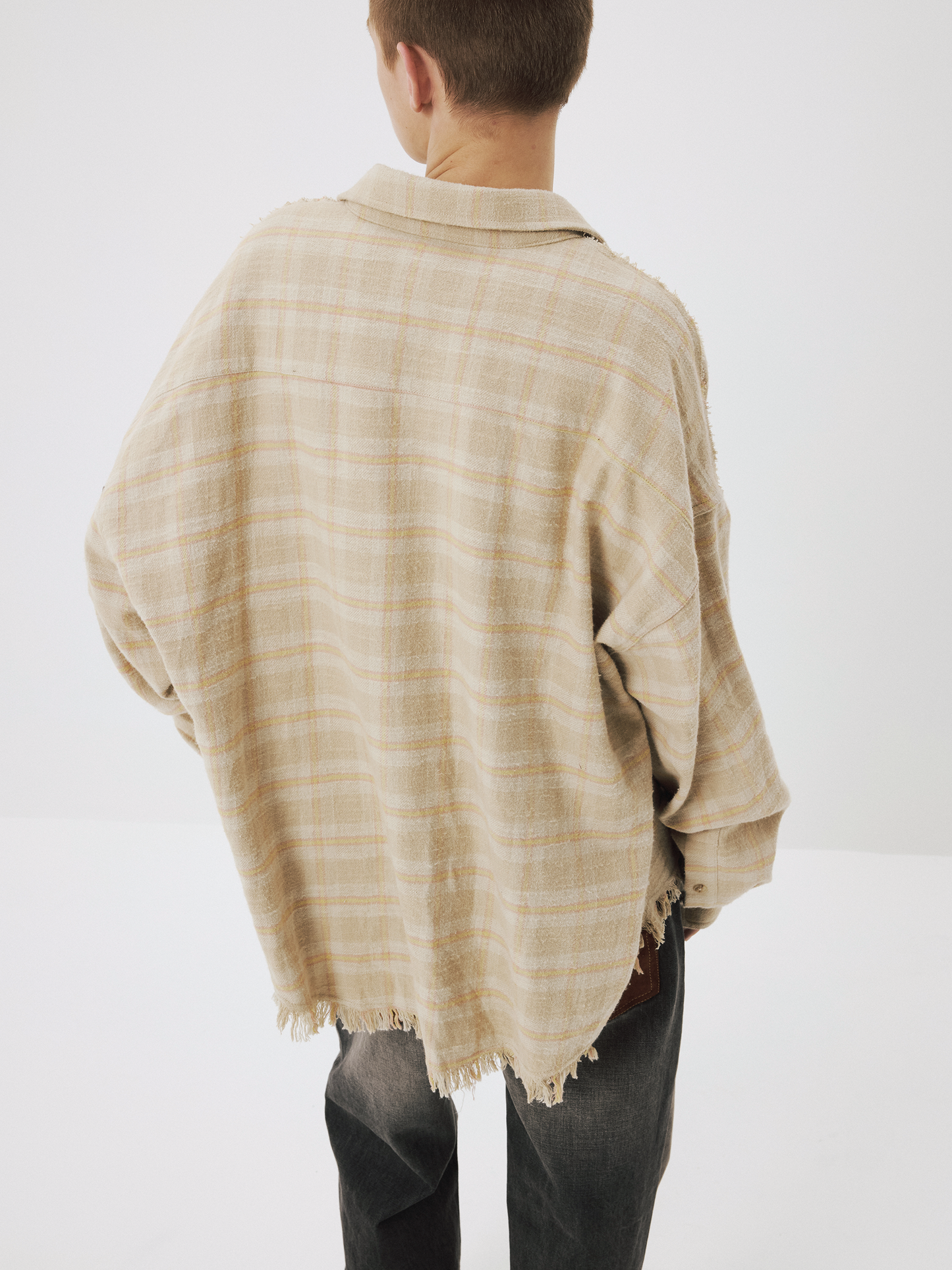 Oversized Patchwork Check Shirt with Studs