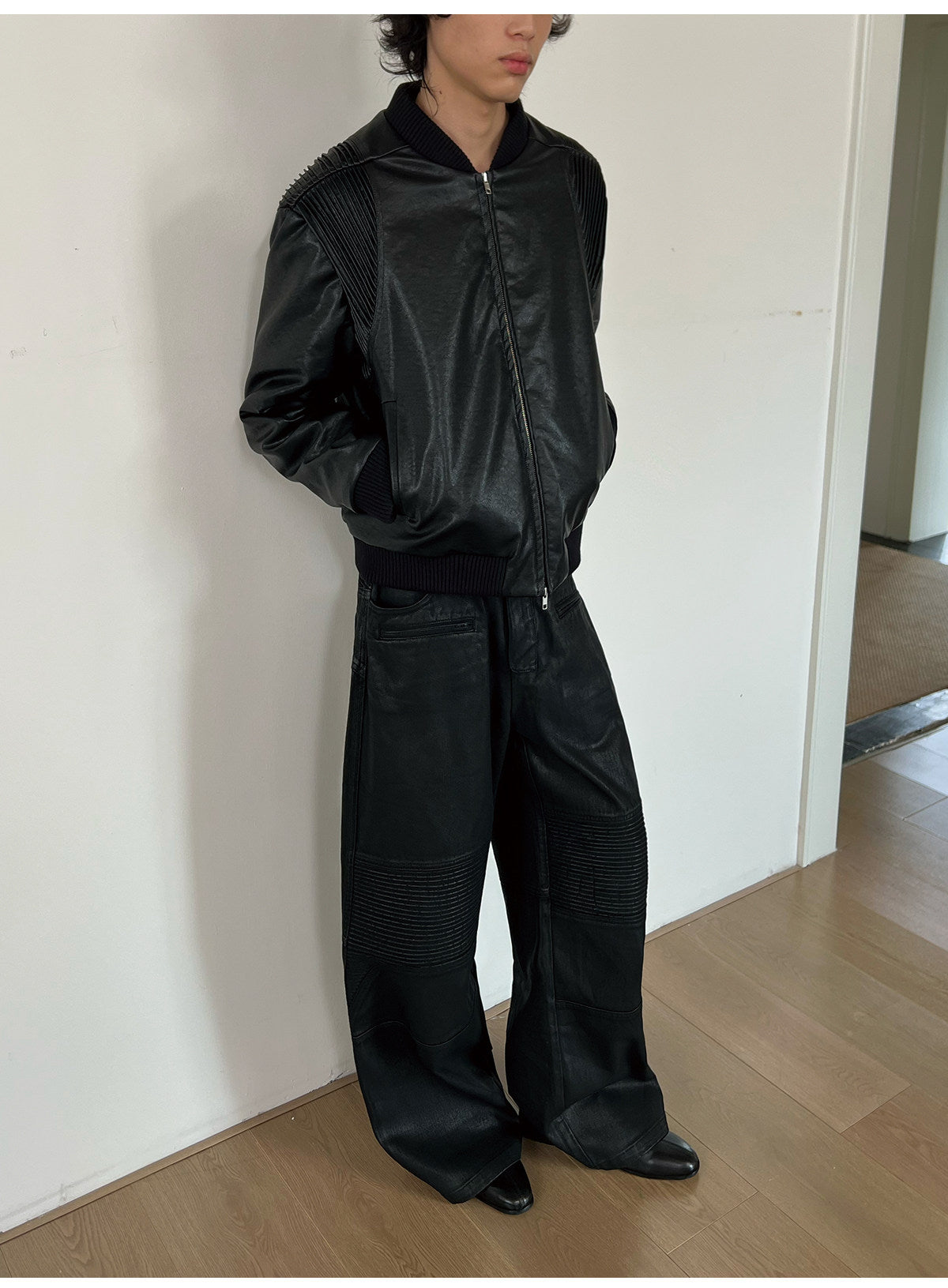 Coated and Waxed Casual Pants