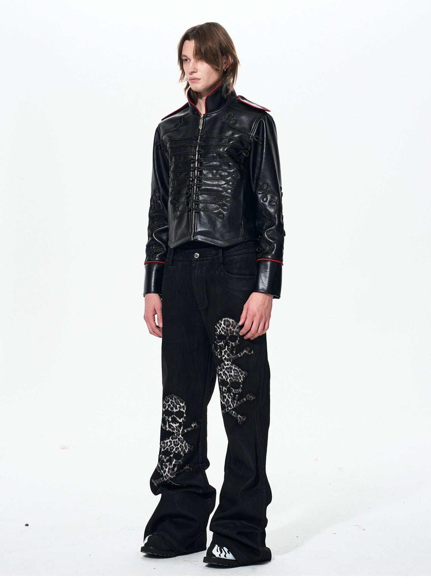 Rope Embroidery Leather Jacket