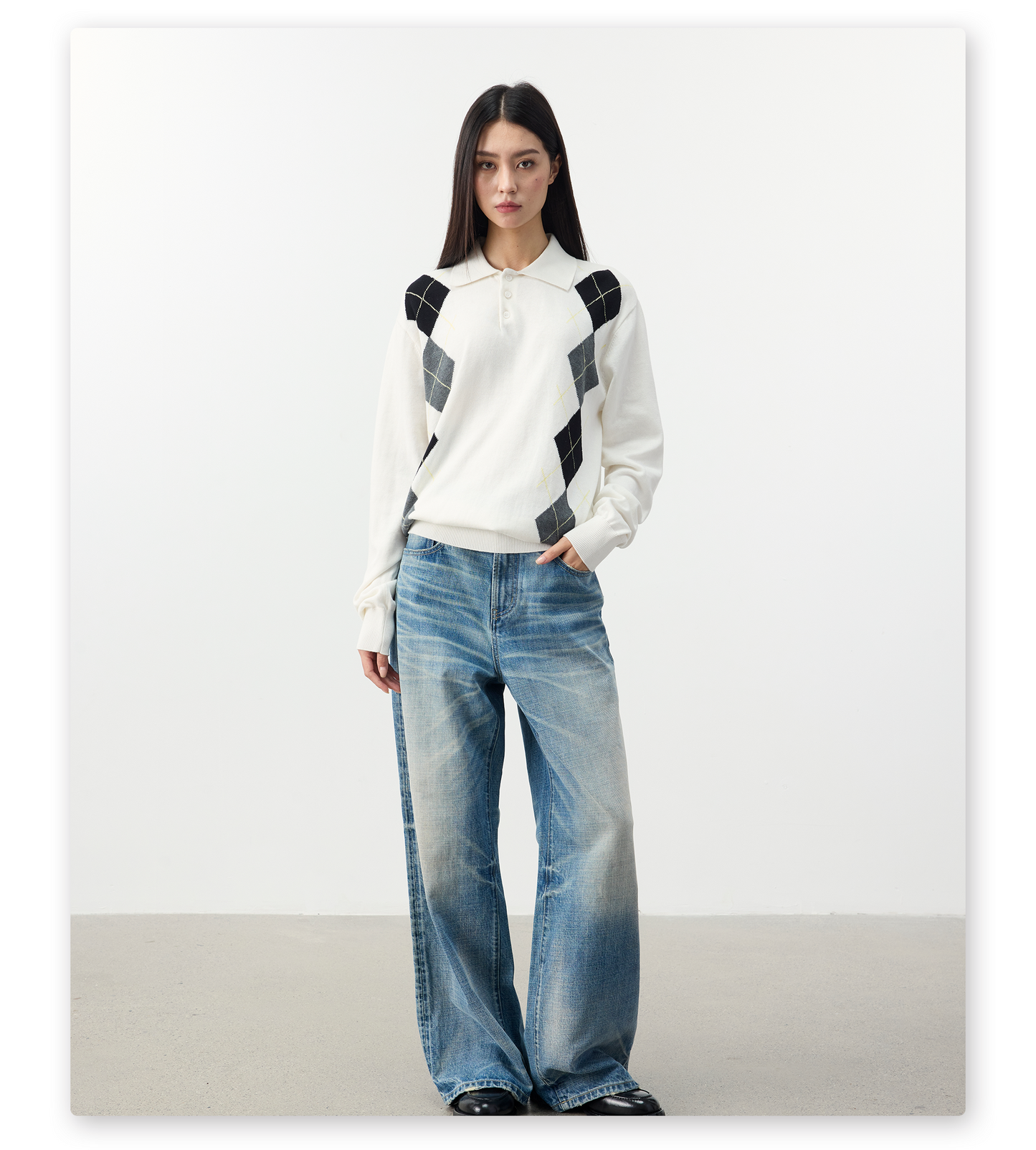 Diamond-pattern knit shirt