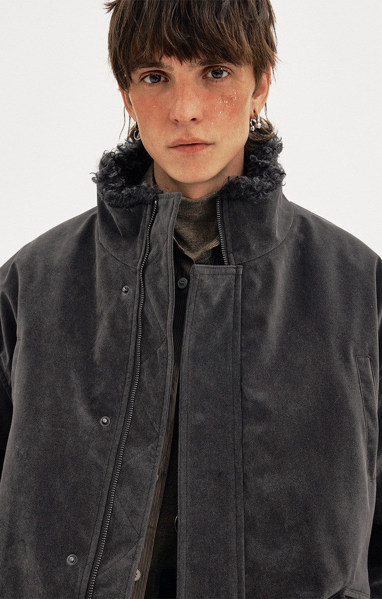 Suede Collar Cotton-Padded Jacket