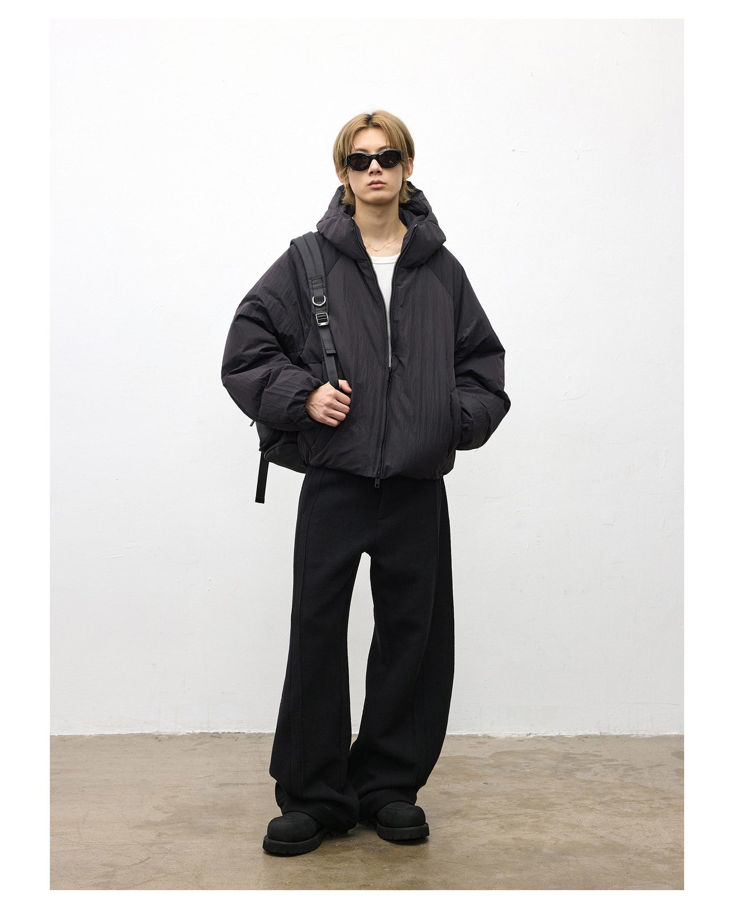 Nylon Textured Puffer Down Jacket