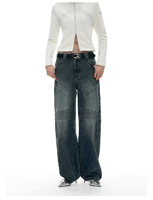 Straight Wide Leg Loose Damage Wash Jeans