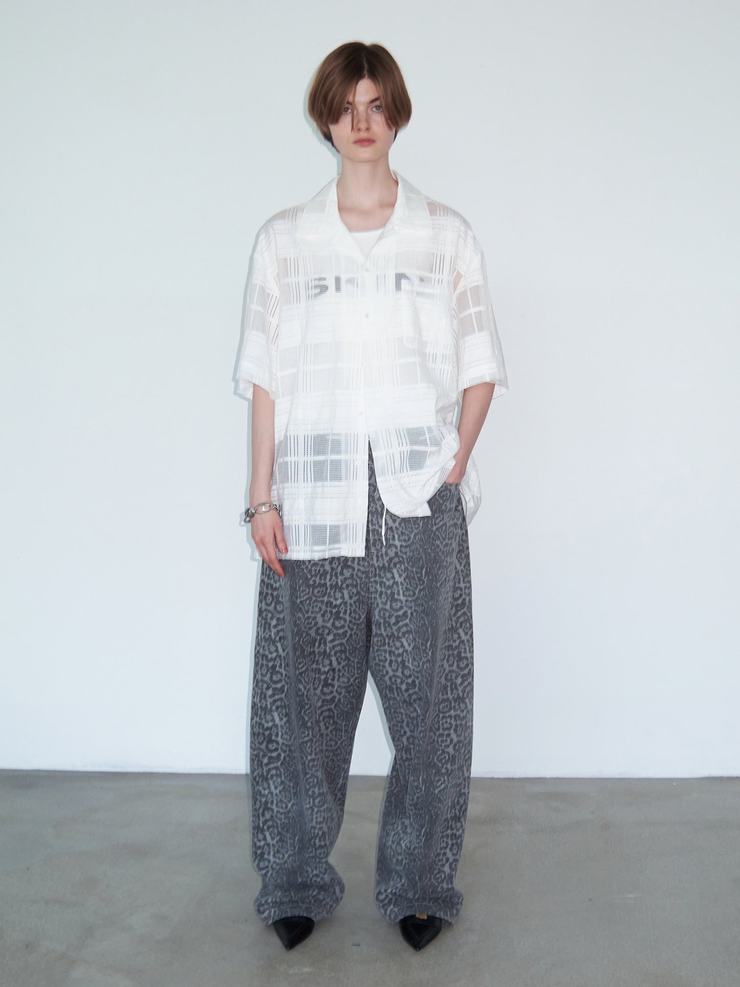 Checkered Cutout Cuban-Collar Shirt