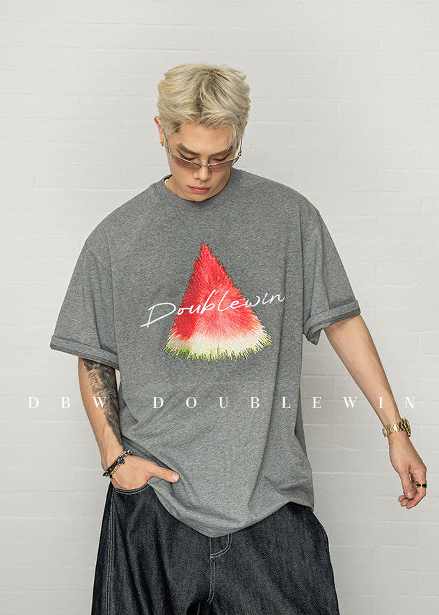 Contrast-Color Embroidered T-Shirt
