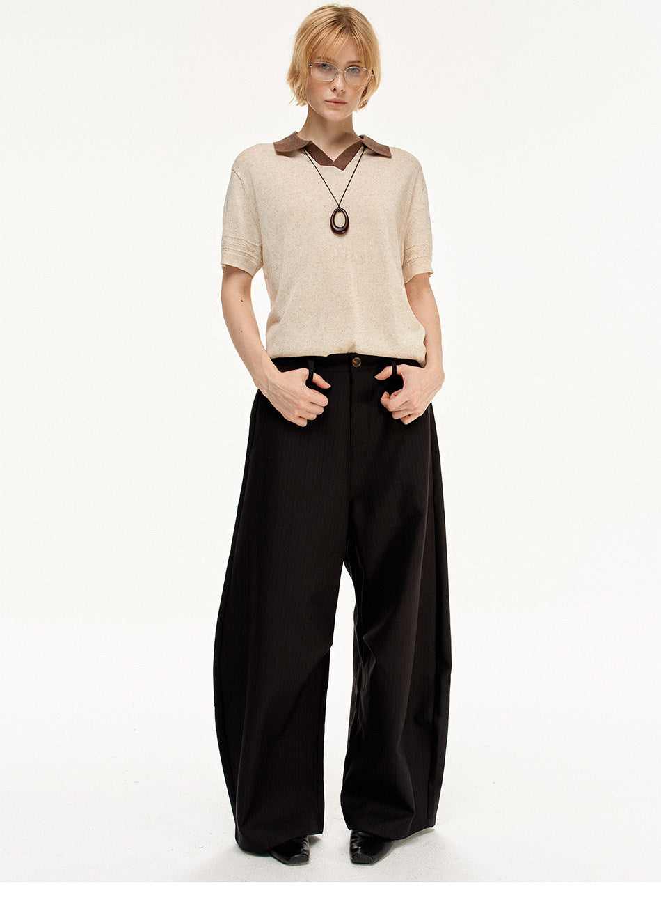 Wide-Leg Vertical Stripe Casual Pants