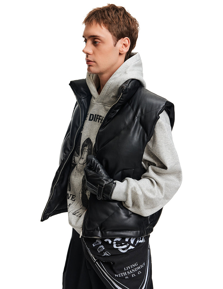Stand Collar PU Leather Vest