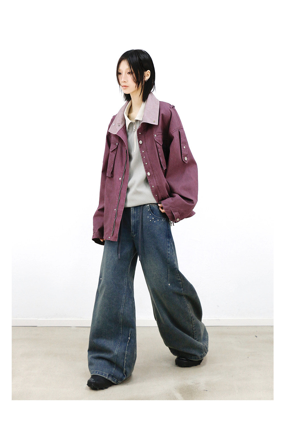 Reverse-Pleated Washed Denim