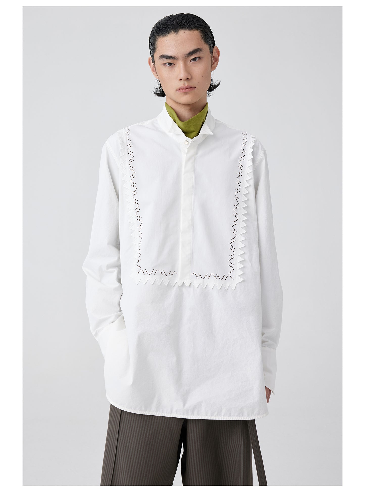 Long Silhouette Hollow Embroidery Shirt