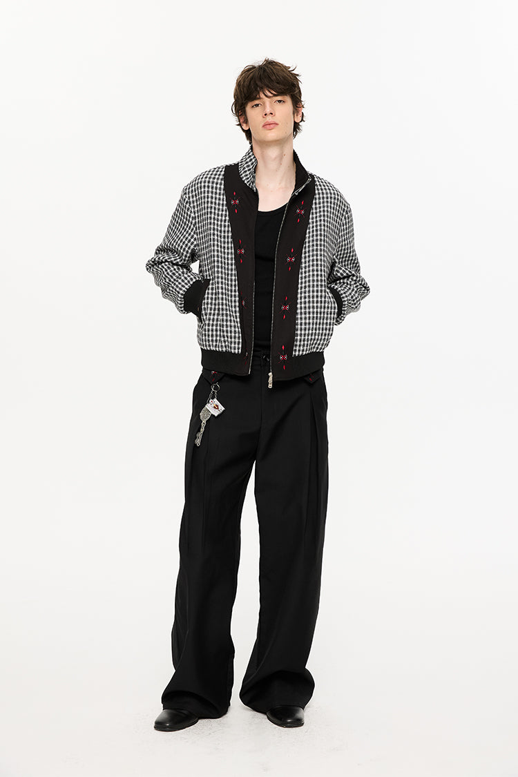 Pleated Houndstooth Casual Pants