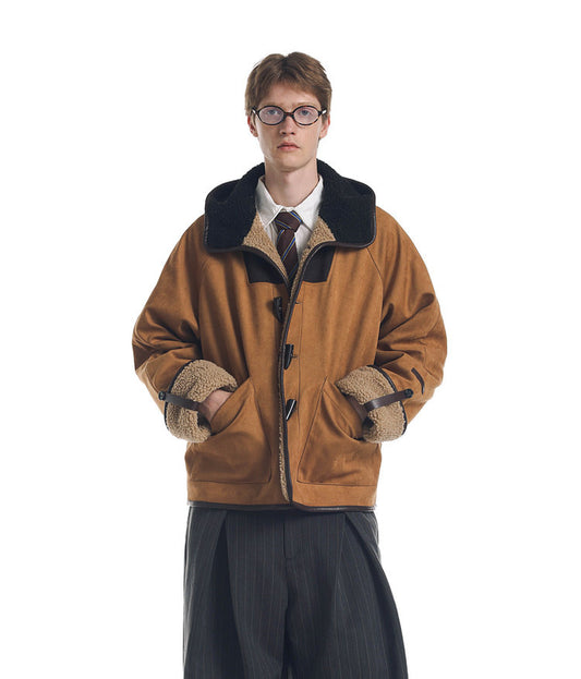 Color Block Horn Button Jacket