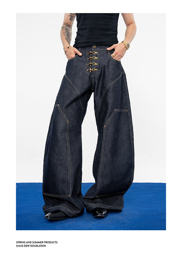 Wide-leg jeans with laser-cut detailing
