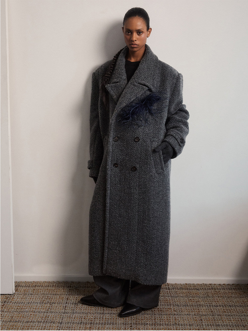 Wide-Shouldered Long Coat