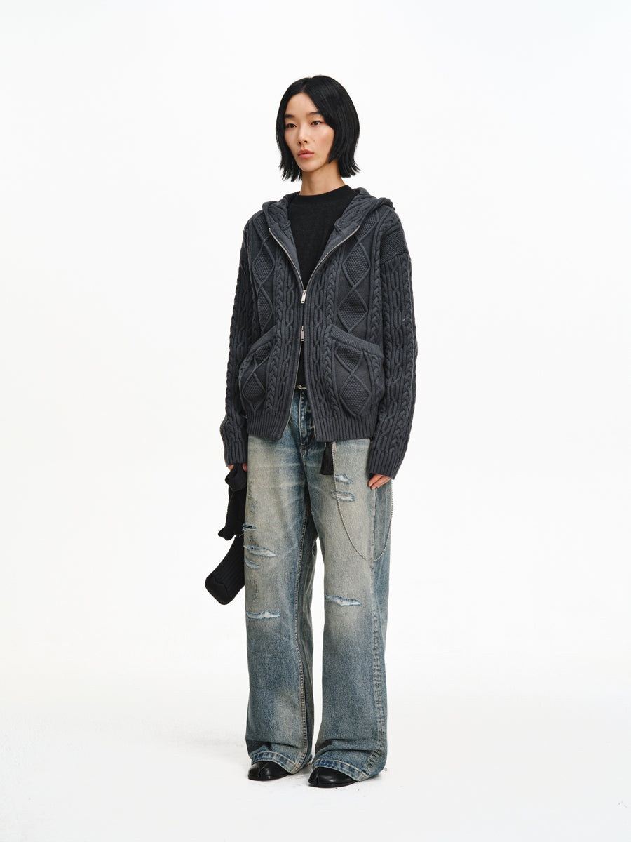 Hooded Cable-Knit Jacket
