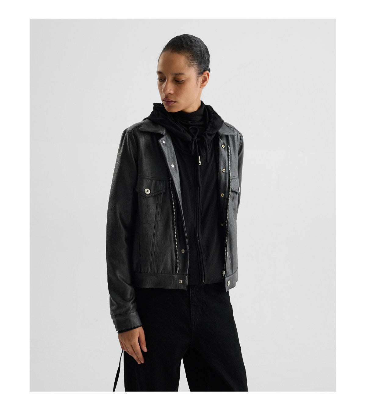 Coated Short Biker Jacket