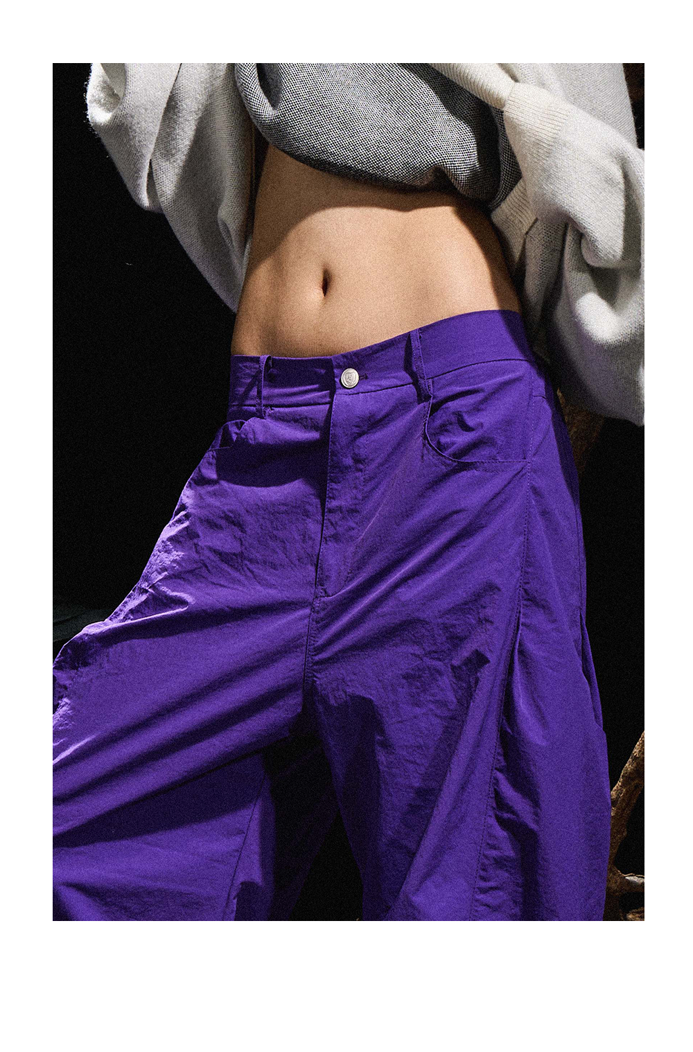 Multi-pocket pleated scimitar nylon pants