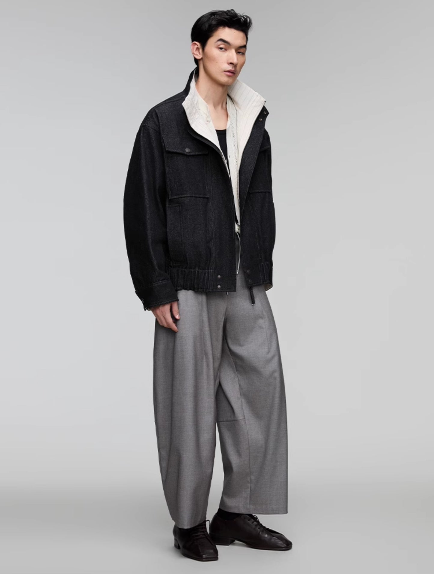 Stand collar patch pocket denim jacket