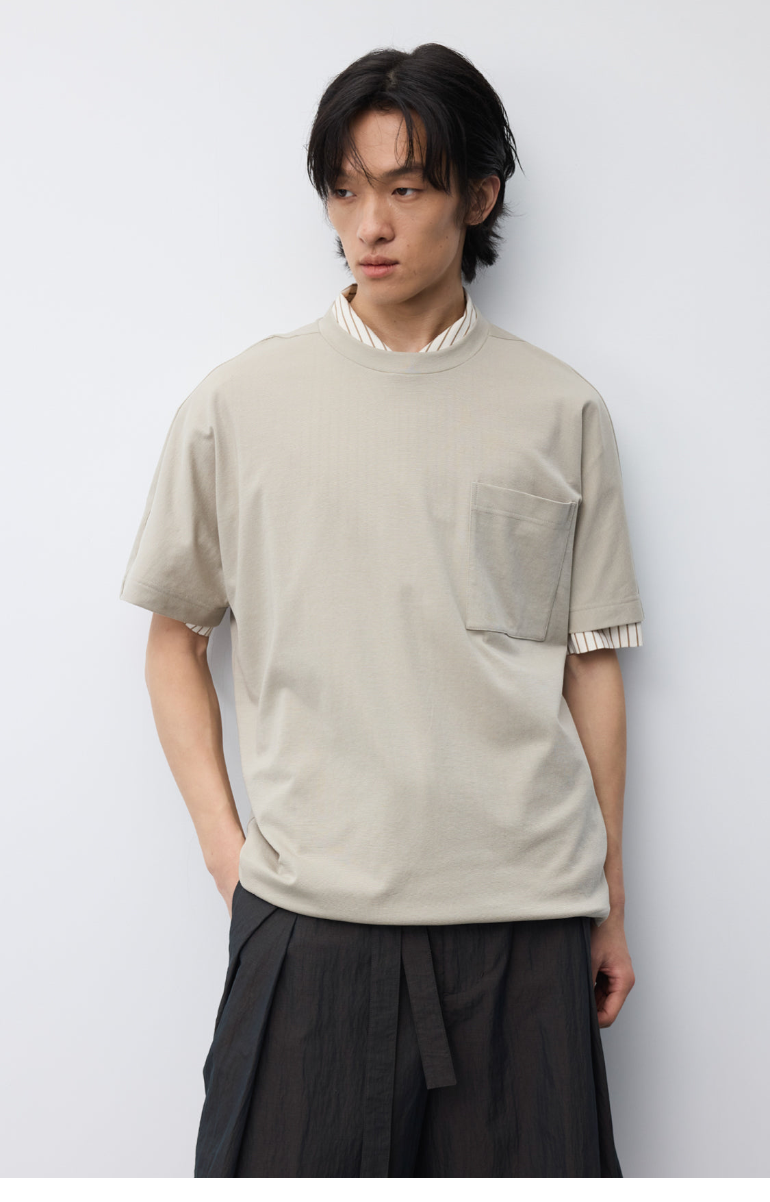 Drawstring loose-fitting T-shirt