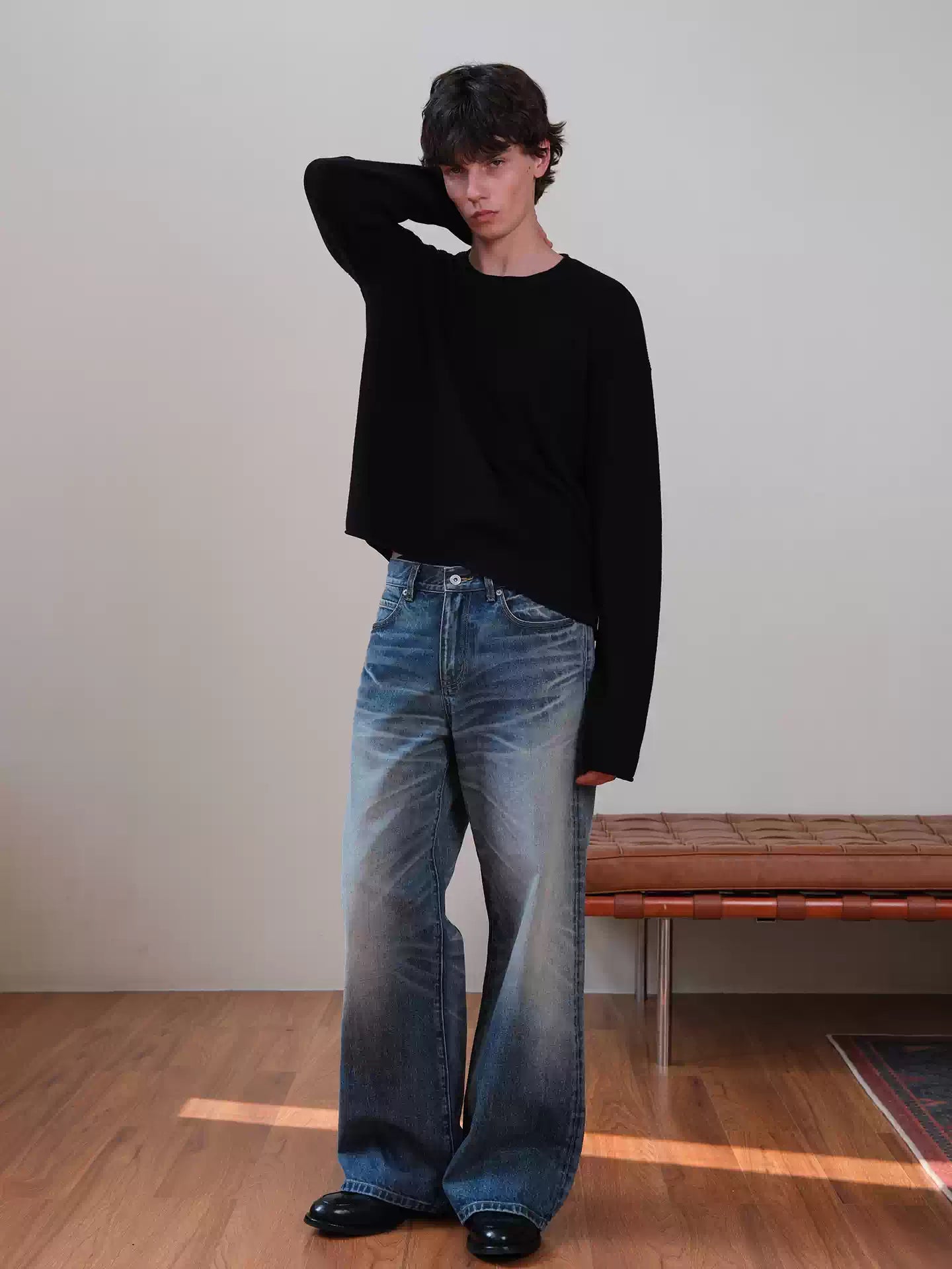 Straight Leg Washed Jeans