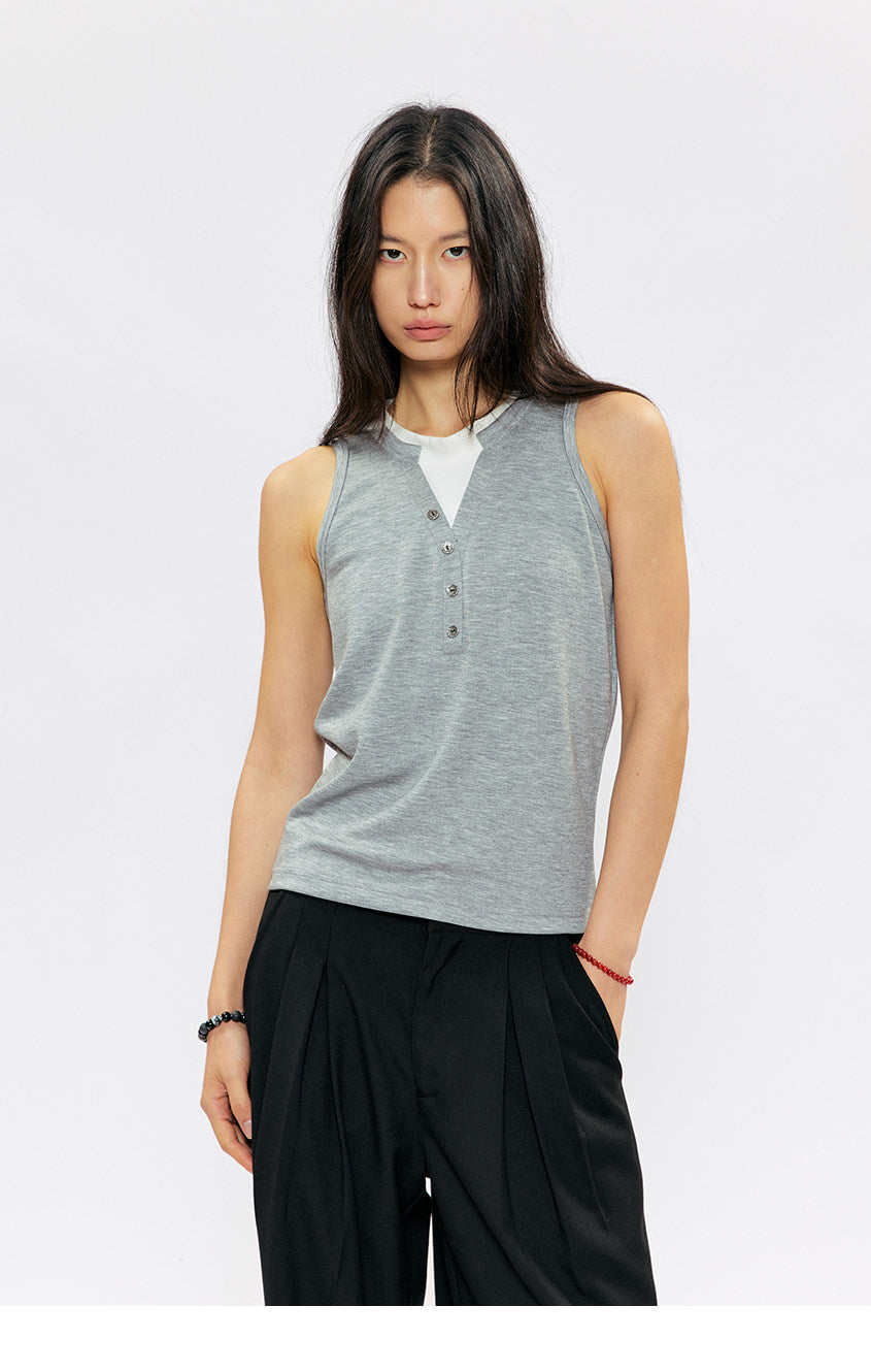 Fake Two-Piece Basic Sleeveless Top