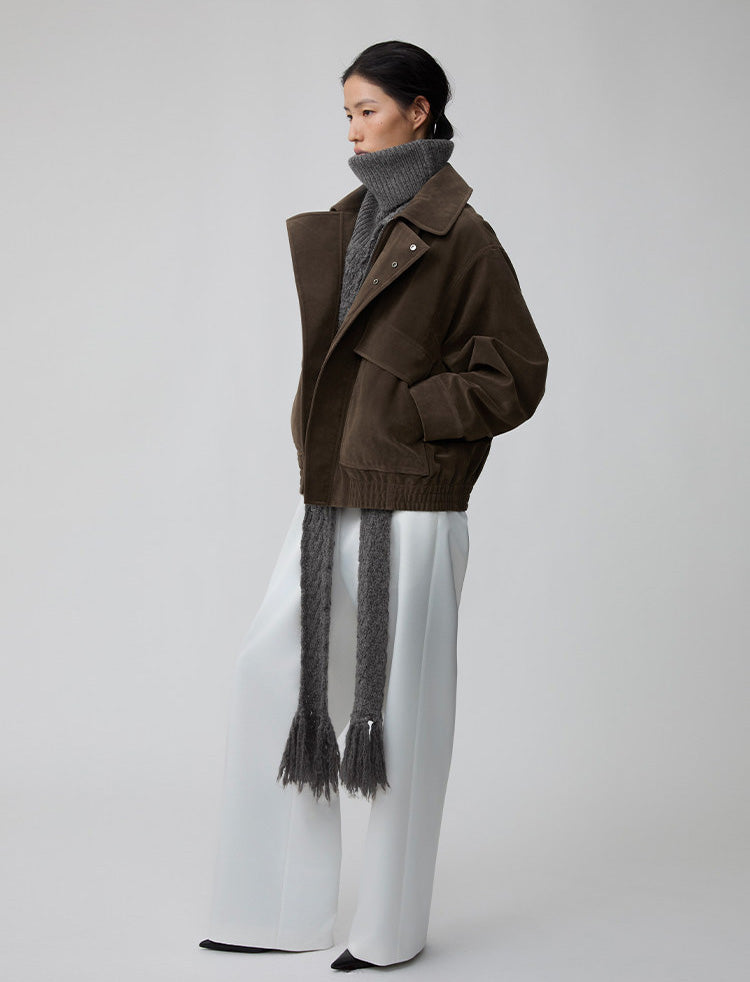 Suede Collar Button-Down Jacket