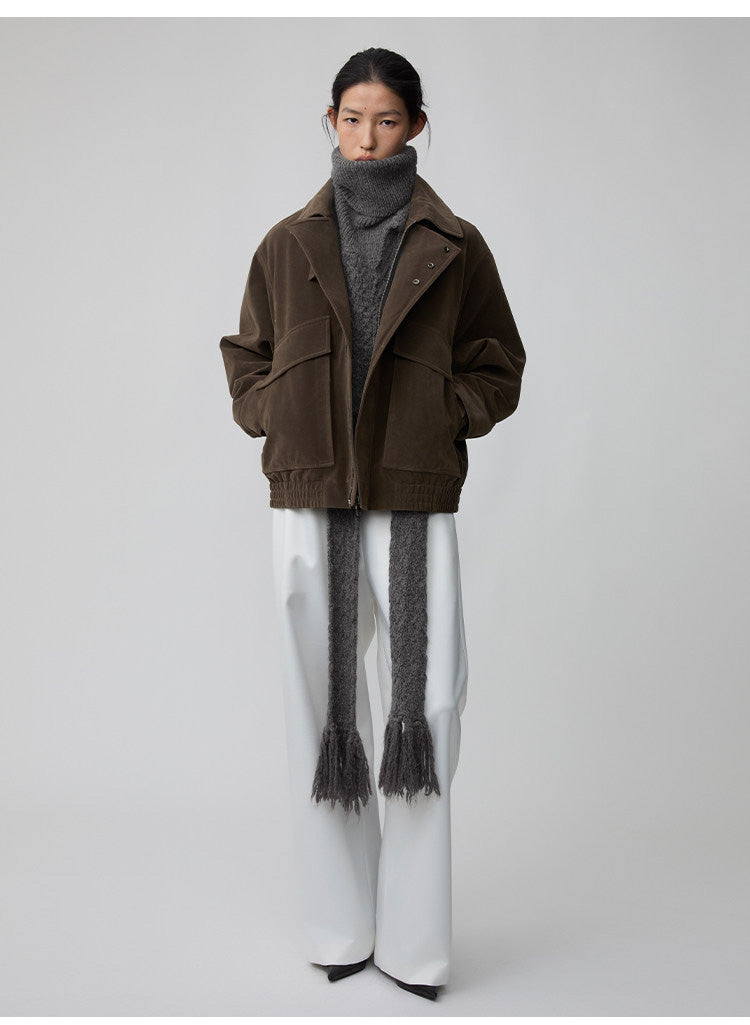 Suede Collar Button-Down Jacket