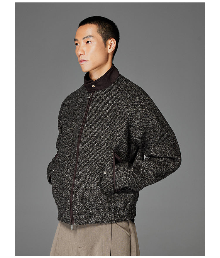 Embroidered Wool Harrington Jacket