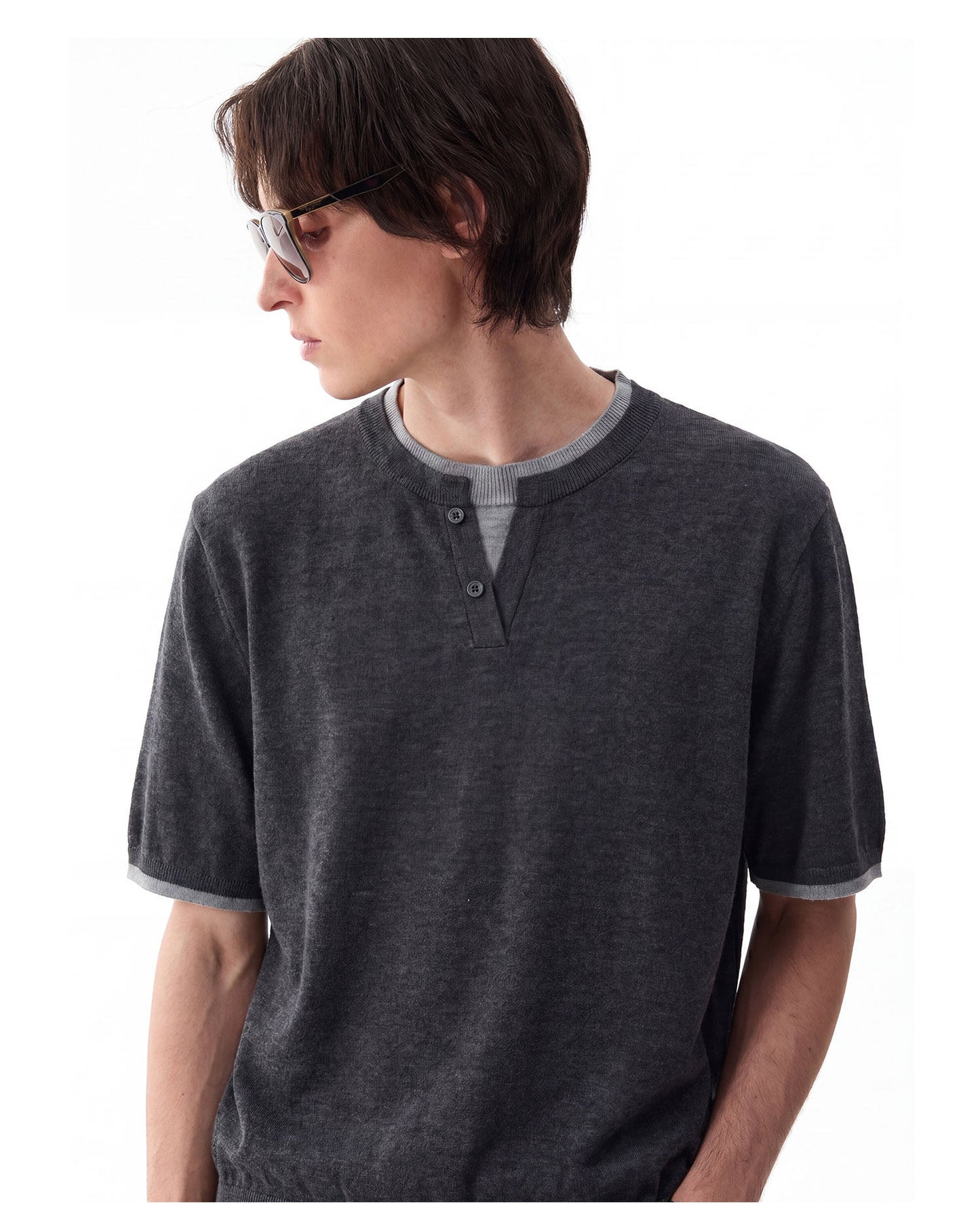 Faux Two-Piece V-Neck Knit