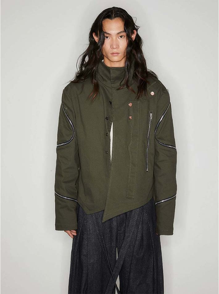 Military Style Asymmetric Zip Jacket