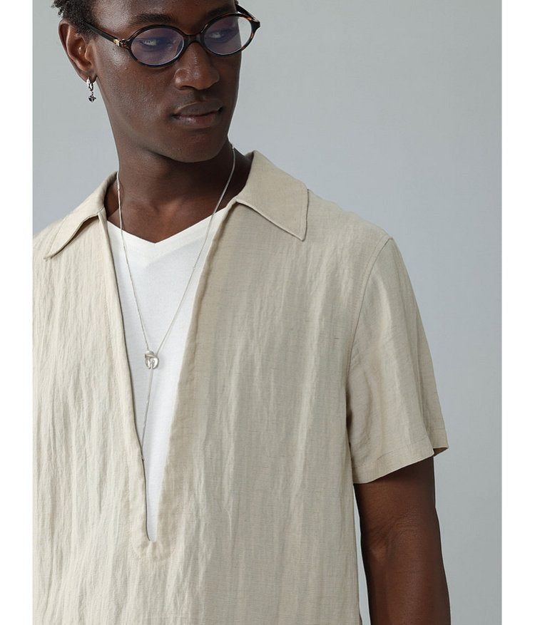 Faux Two-Piece V-Neck Pullover Shirt