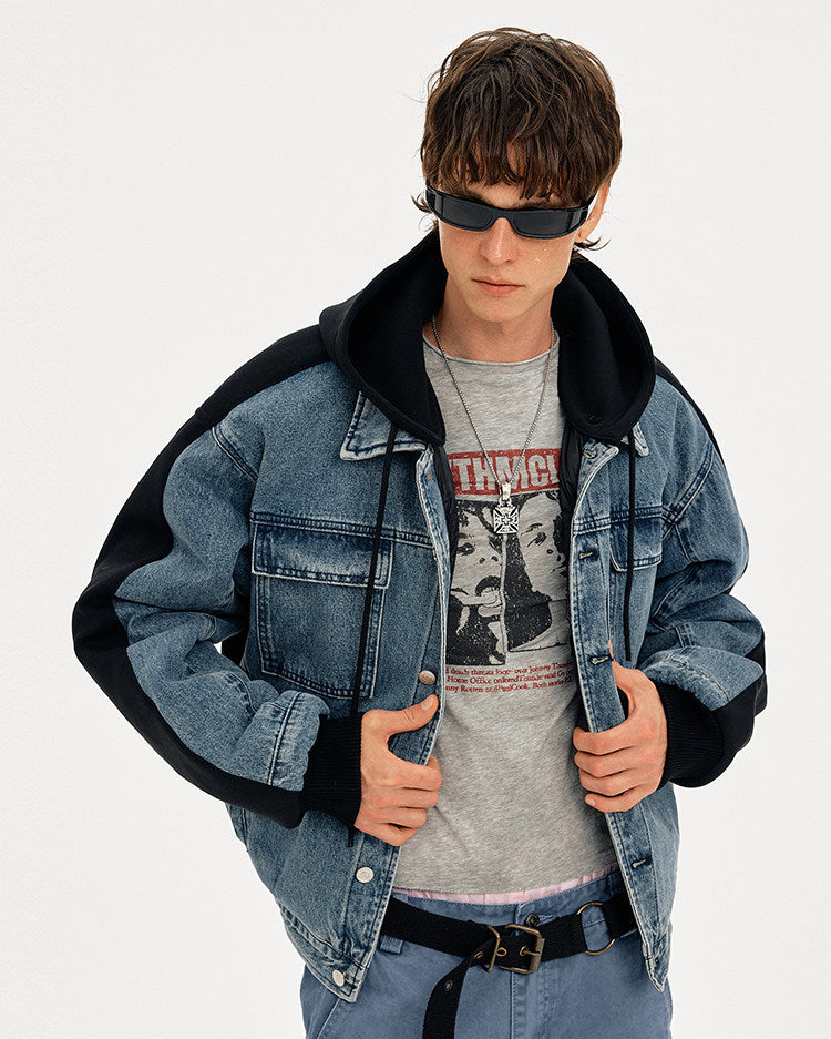 Street Patchwork Wash Denim Jacket