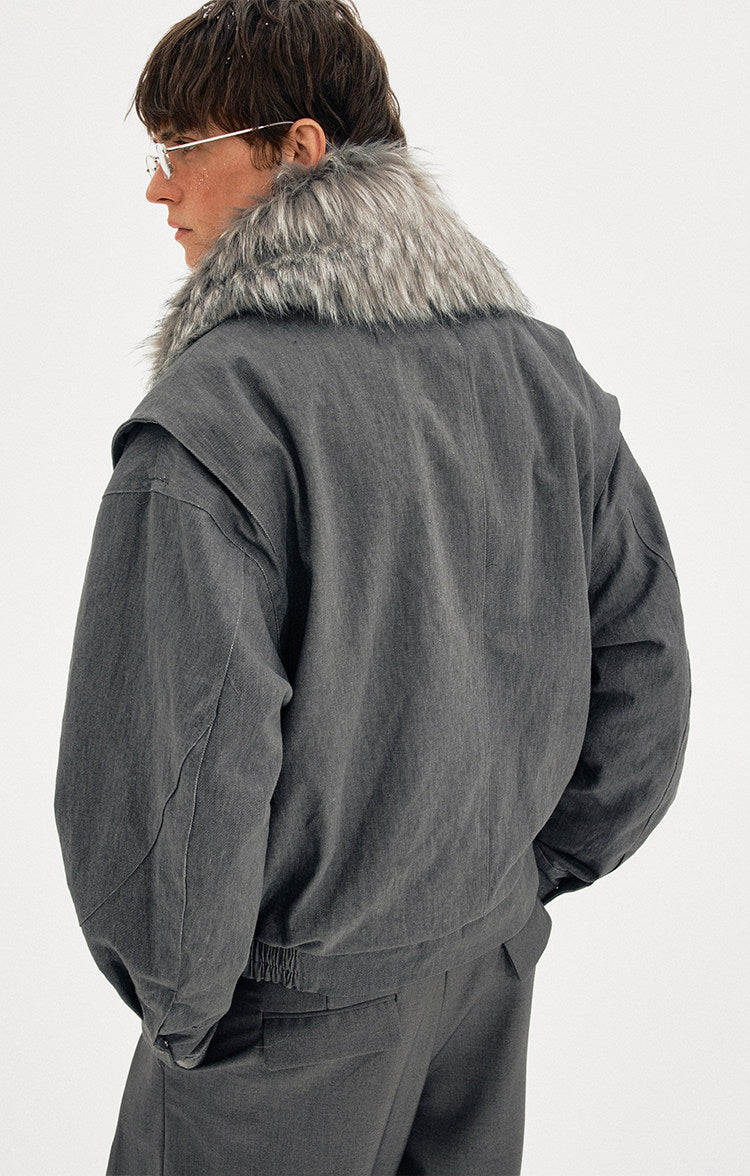 Deconstructed Fur Collar Jacket