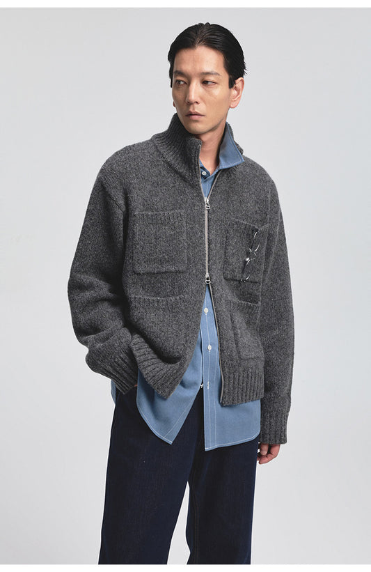 Turtleneck Multi-Pocket Cardigan