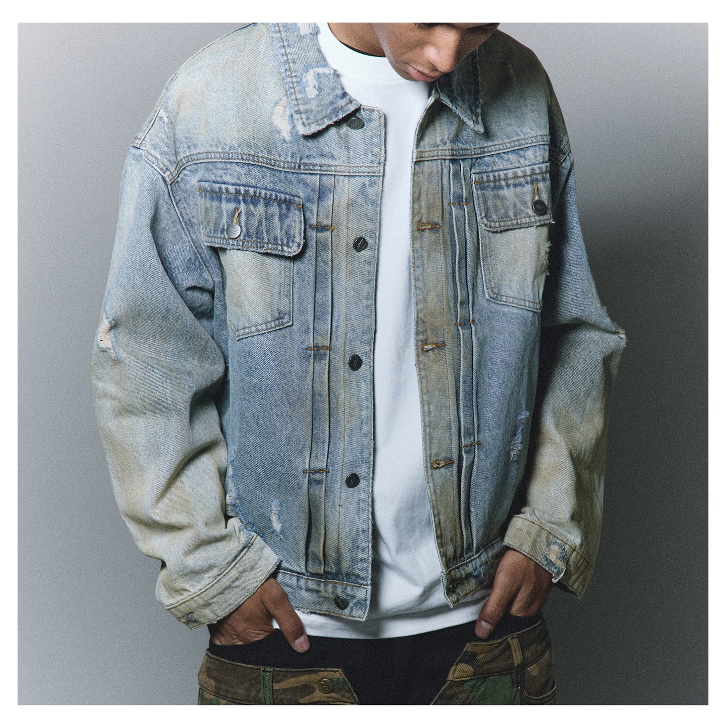 Washed Dirty Ripped Denim Jacket