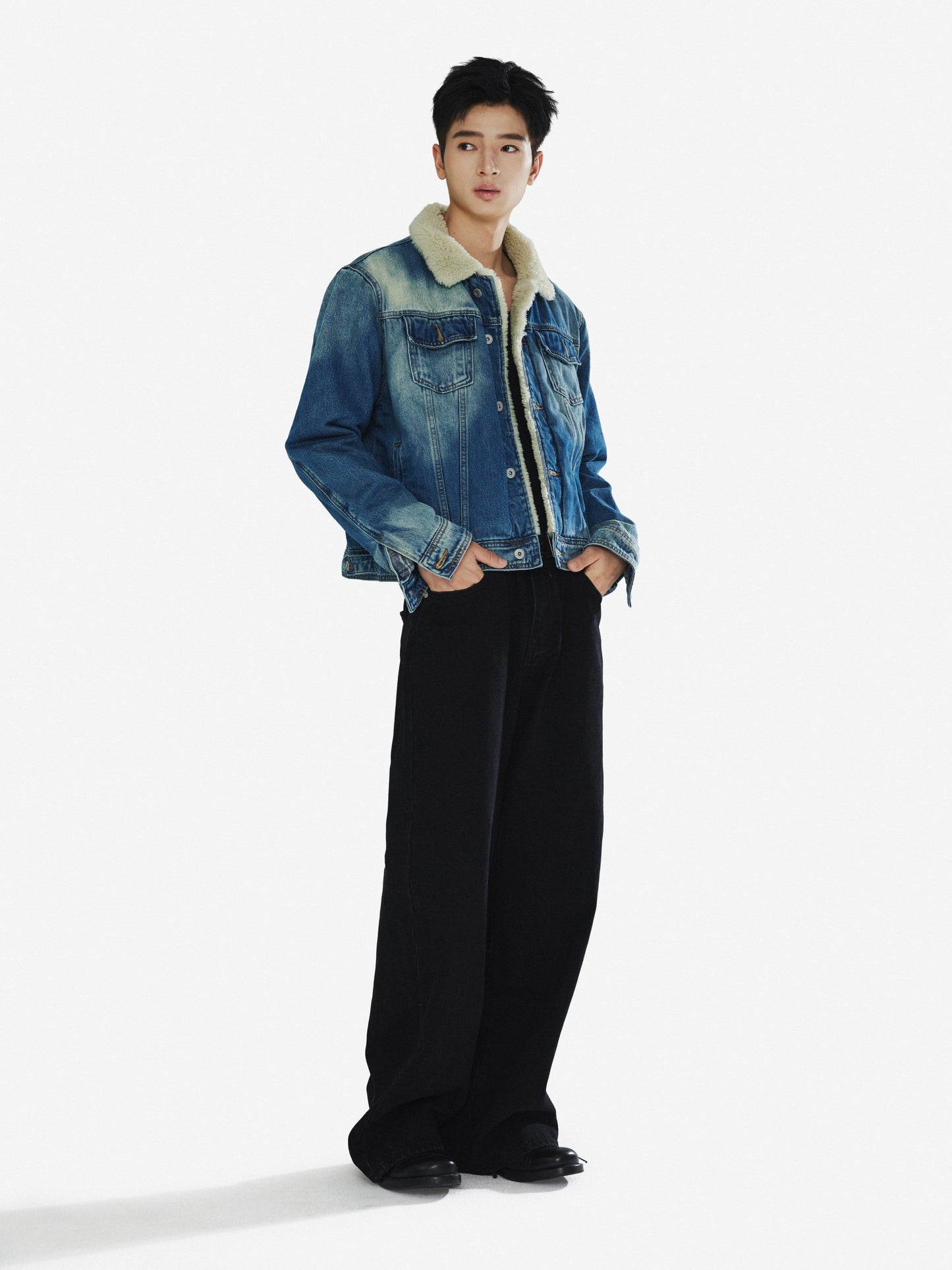 Distressed Lambswool Denim Jacket