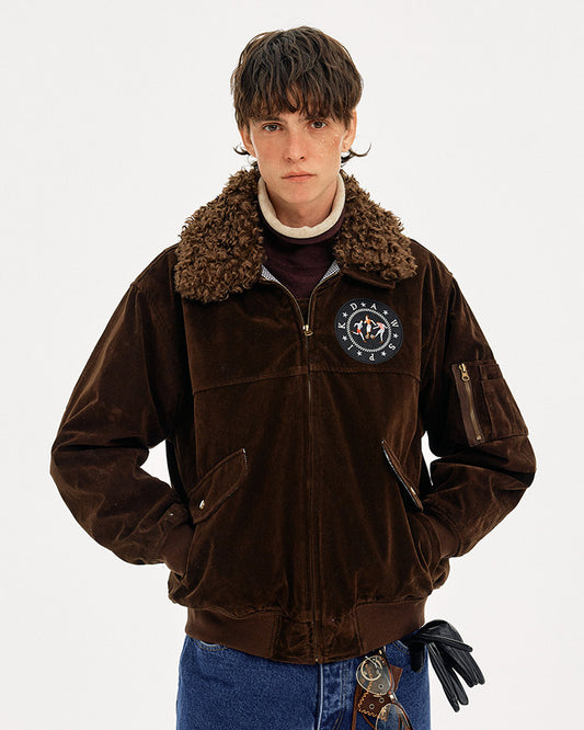 Retro Embroidery Faux Suede Collar Jacket