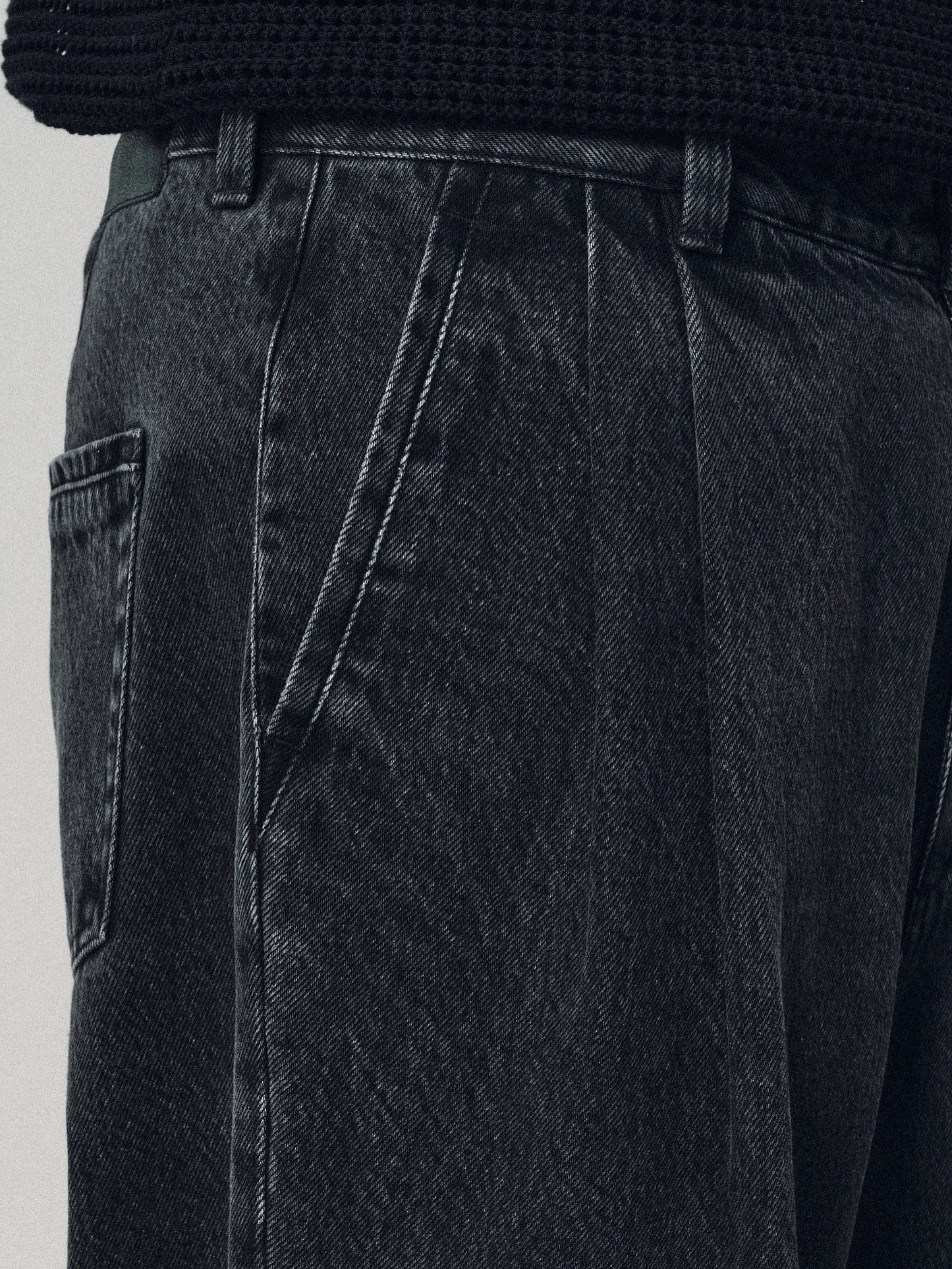 Double-Pleated Wide-Leg Denim Pants